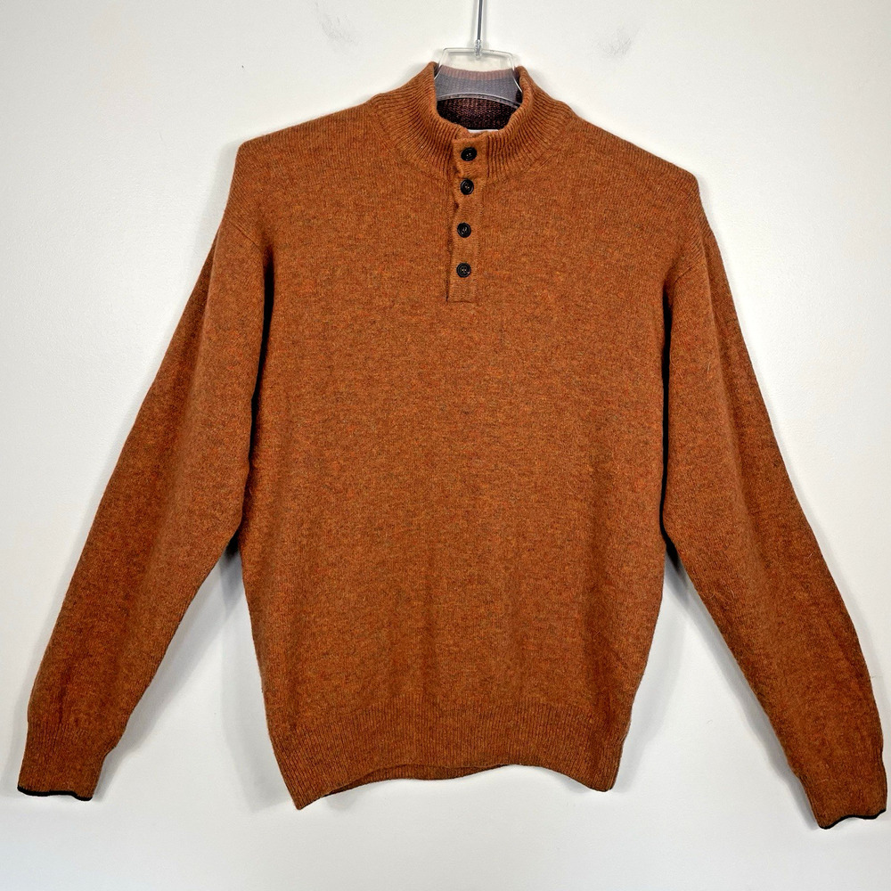 Peter Millar 100% Merino Wool Sweater Men's L Burnt Orange 1/4 Button Italy Made